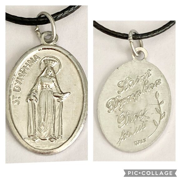 Vintage St Dymphna Necklace Irish Catholic Patron Saint Mental Health Medal 18" - Picture 9 of 9